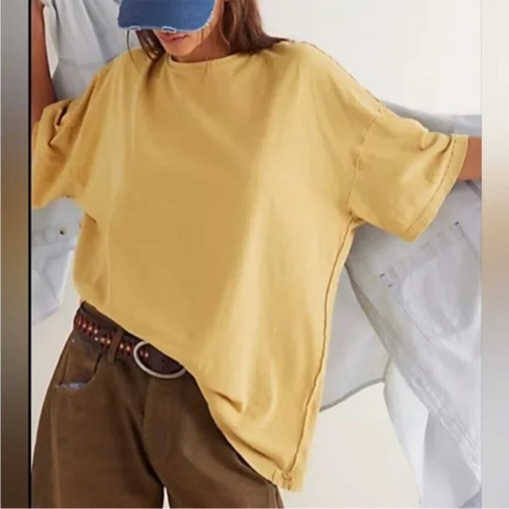 NWT Free People Oversized Devon Cotton Tee in Pampas size- EXTRA SMALL - Picture 3 of 5